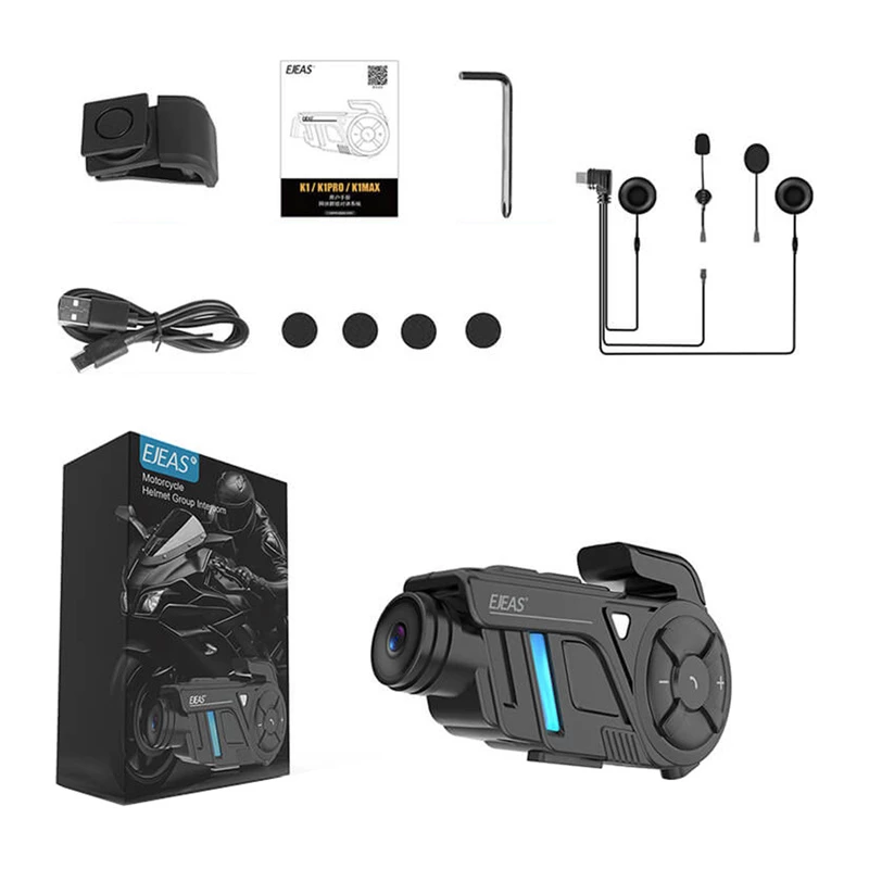 EJEAS K1Pro Motorrad-Intercom mit 1080P-Recorder