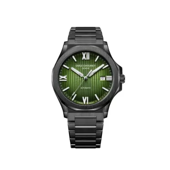 EMILE CHOURIET Herren Automatikuhr Chronograph 41mm Schwarzes Zifferblatt Schwarzes Lederarmband 081172GHHE8H