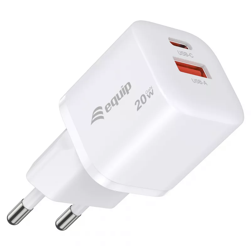 Equip 2-Port USB-C PD3.0/USB-A GaN Wandladegerät 20W, Weiß, 25 Stück Packung