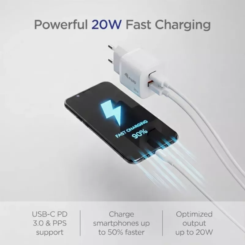 Equip 2-Port USB-C PD3.0/USB-A GaN Wandladegerät 20W, Weiß, 25 Stück Packung