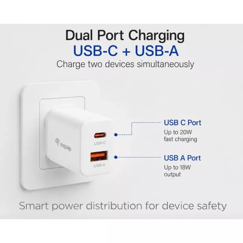 Equip 2-Port USB-C PD3.0/USB-A GaN Wandladegerät 20W, Weiß, 25 Stück Packung