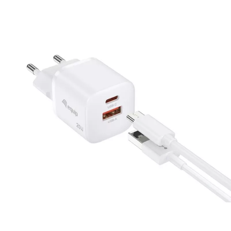 Equip 2-Port USB-C PD3.0/USB-A GaN Wandladegerät 20W, Weiß, 25 Stück Packung