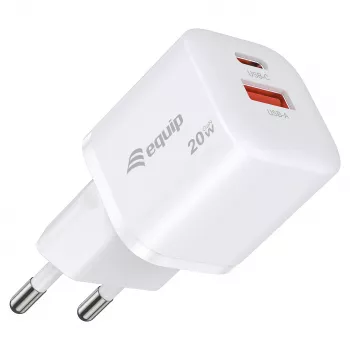 Equip 245526 2-Port USB-C PD3.0 / USB-A GaN 20W Wall Charger, Weiß