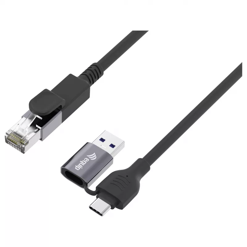 Equip USB-C + USB-A auf RJ45 Gigabit Ethernet Adapter, 5 m, Schwarz