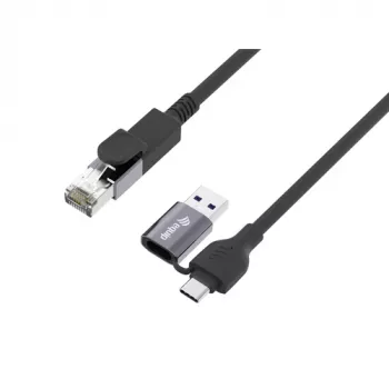 Equip USB-C + USB-A auf RJ45 Gigabit Ethernet Adapter, 5 m, Schwarz