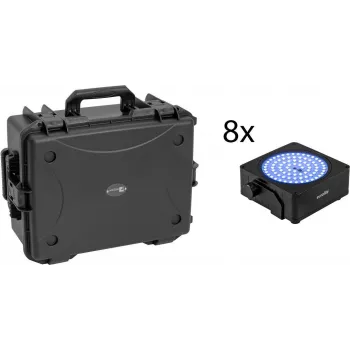 EUROLITE Set 8x AKKU IP Flat Light SMD RGBW IP65 Schwarz + Kunststoffkoffer mit Trolley