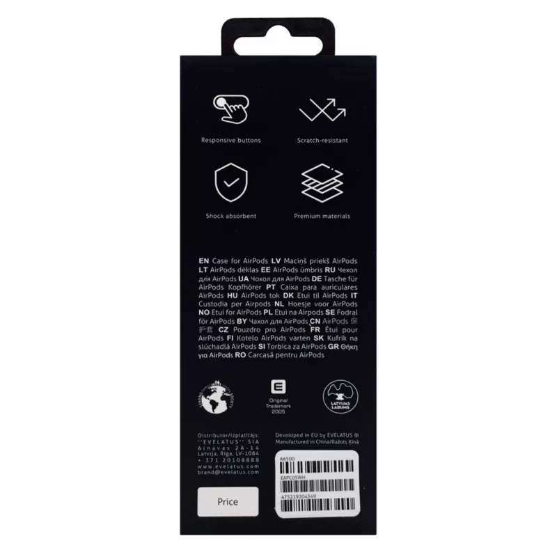 EVELATUS Apple AirPods Case EAC05 White - Silikon-Schutzhülle mit Karabiner