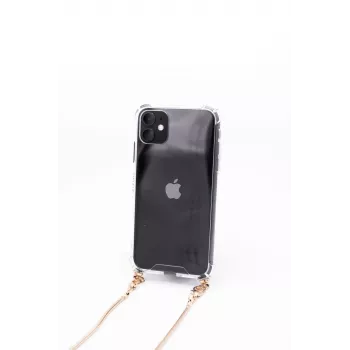 Evelatus Apple iPhone 11 Pro Max Silikon Transparent mit Halskette TPU Band Gold