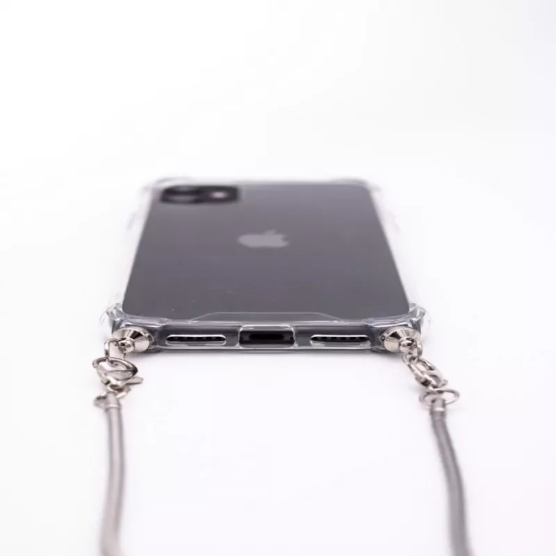 Evelatus Apple iPhone 11 Pro Max Silikon Transparent mit Halsband TPU Band Silber