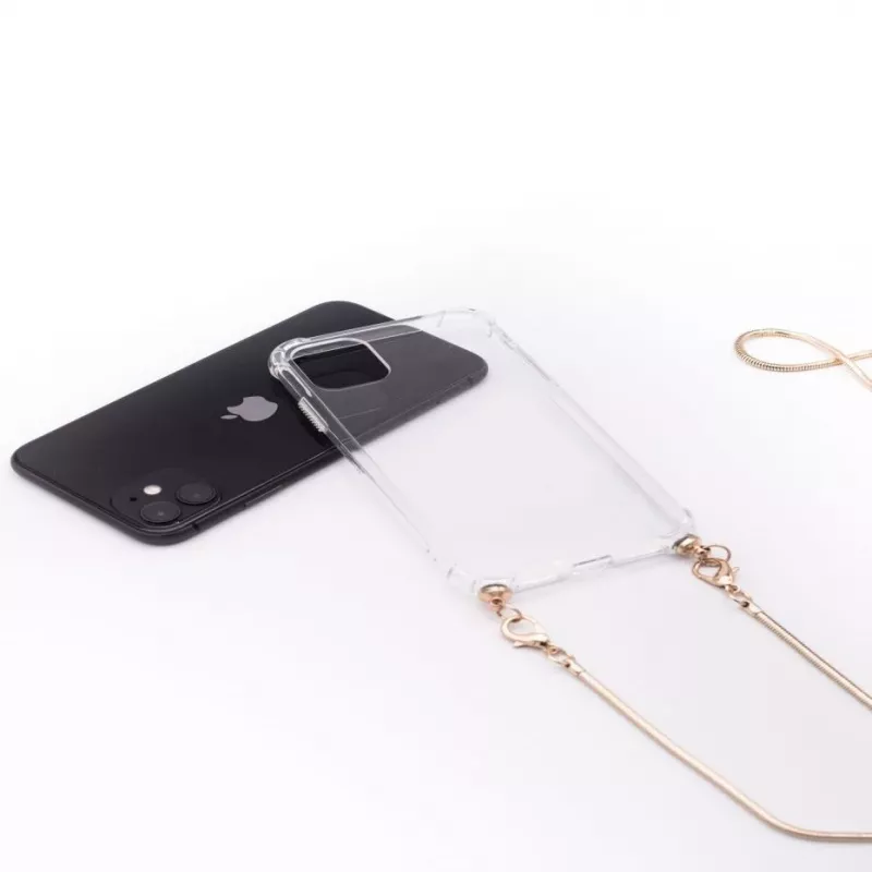 Evelatus Apple iPhone 11 Silikon Transparent mit Halskette TPU Band Gold