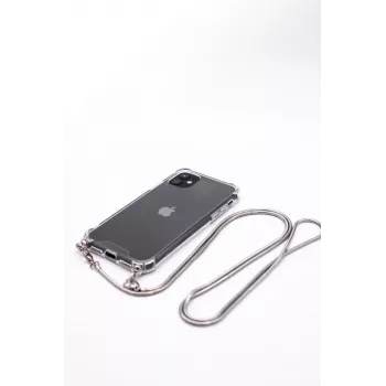 Evelatus Apple iPhone 11 Silikon Transparent mit Halsband TPU Band Silber