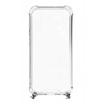 Evelatus Samsung Galaxy A70 Silicone Transparent mit Halsband TPU Band Silber