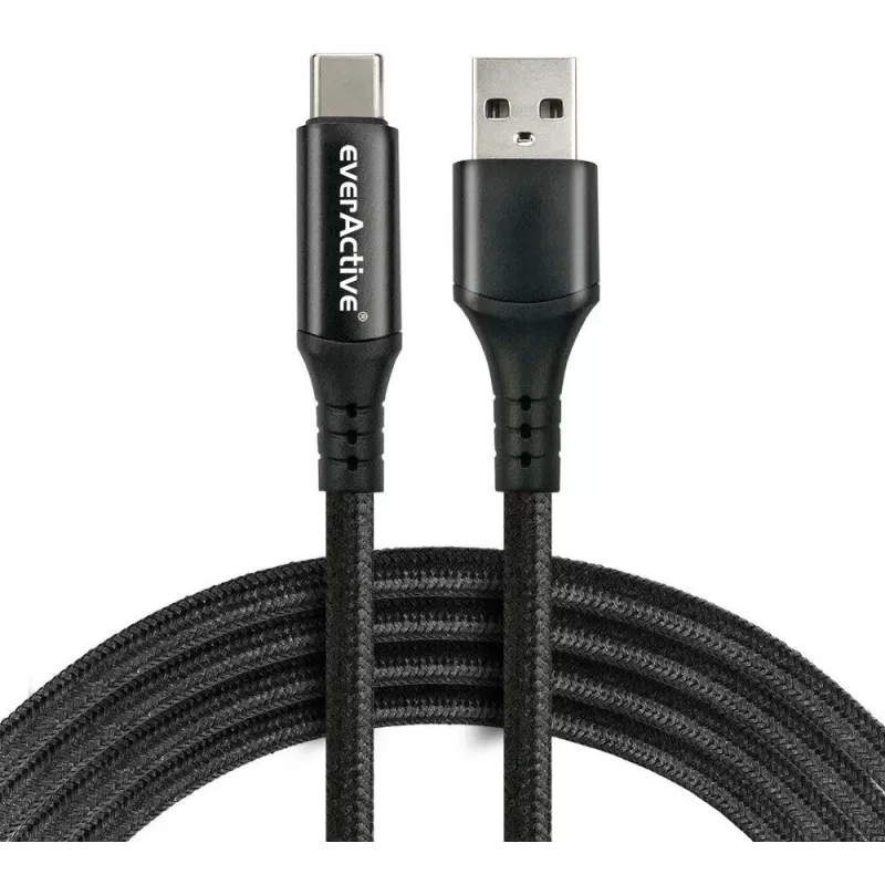 everActive CBB-1CBL USB-A auf USB-C geflochtenes Kabel mit LCD-Leistungsanzeige, 1m, 3A, Schwarz