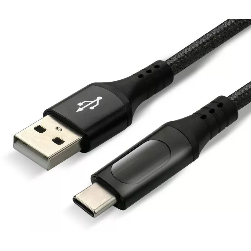everActive CBB-1CBL USB-A auf USB-C geflochtenes Kabel mit LCD-Leistungsanzeige, 1m, 3A, Schwarz