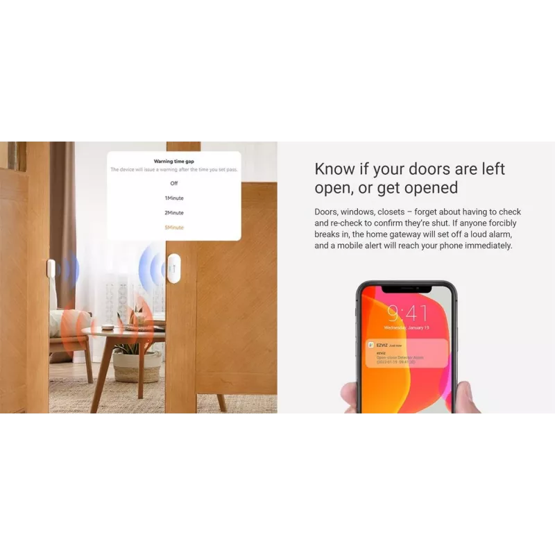 EZVIZ CS-B1 Home Sensor Kit – Zigbee 3.0 Gateway, PIR-Bewegungsmelder & Kontaktsensor, Wi-Fi, 90 dB Sirene, Weiß