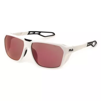 FILA SFI722-635WWA Herren-Rechteck-Sonnenbrille - Schwarzer Rahmen, Graue Gläser, UV400