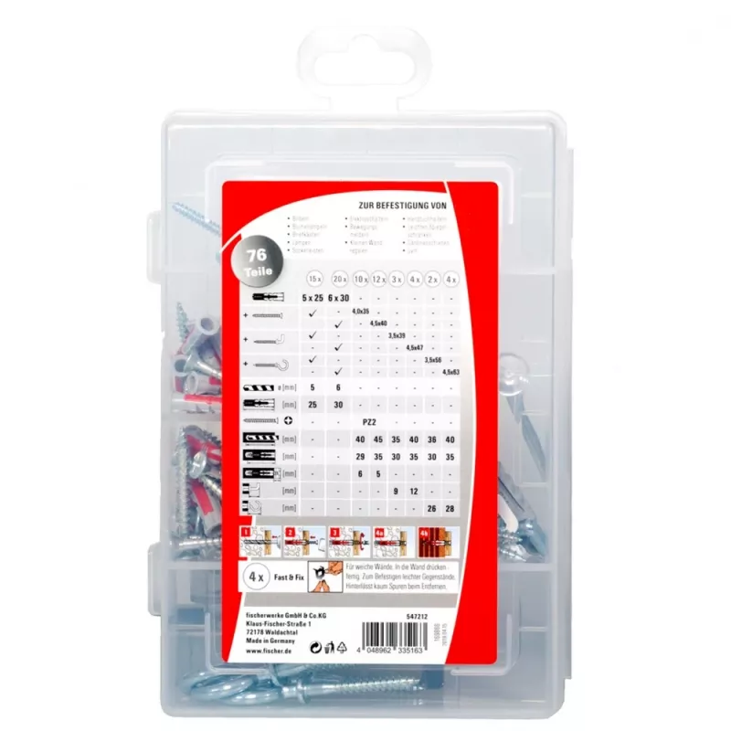 Fischer DuoPower 547212 Umzugshelfer Dübel- und Schraubensortiment, 76 Teile