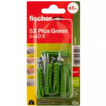 Fischer SX Plus Green 8x40 S K Spreizdübel mit Schraube, 10 Stück (567864)