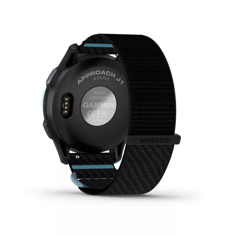 Garmin Approach J1 Cloud Blue Aluminium Bezel mit Black/Azure ComfortFit Fabric Band