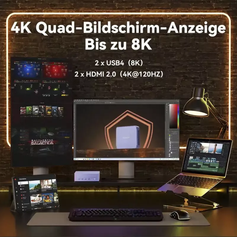 GEEKOM AX8 MAX Mini PC, Intel Core i7-12650H, 16GB DDR5, 512GB SSD, Windows 11 Pro, Silber