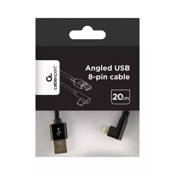 GEMBIRD Winkel-Stecker geflochtenes USB-A auf 8-Pin Lightning-Kabel 0,2 m Schwarz