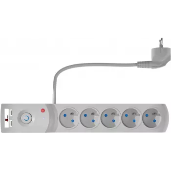 GETFORT 5-fach Überspannungsschutz Steckdosenleiste mit 2 USB-Ladeports, 1,5m Kabel, Grau
