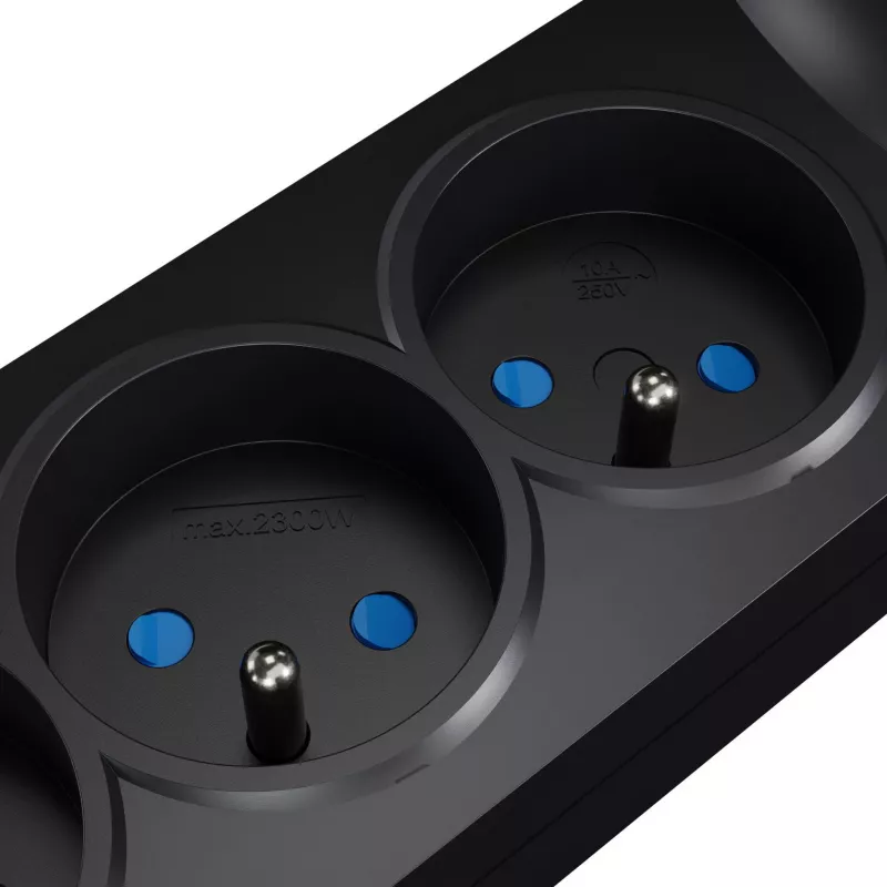 GETFORT Steckdosenleiste mit Überspannungsschutz 5P-1.5M-B-USB, 5 Steckdosen, 2 USB, 1,5 m, Schwarz