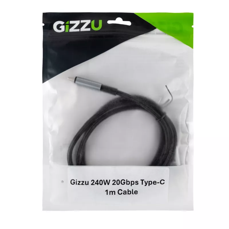 GIZZU 240W 20Gbps USB-C auf USB-C geflochtenes Kabel 1m Schwarz