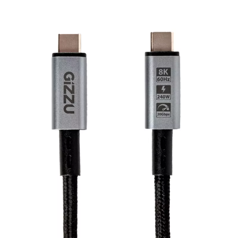 GIZZU 240W 20Gbps USB-C auf USB-C geflochtenes Kabel 1m Schwarz