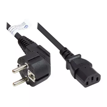 Good Connections Schuko-Stecker auf IEC C13 Stromkabel, abgewinkelt, 0,5 m, schwarz