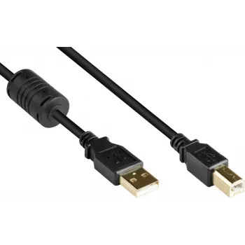 Good Connections USB 2.0 Kabel A auf B mit Ferritkern, vergoldet, Schwarz, 1m