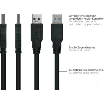 GoodConnections Alcasa USB 3.2 Gen 1 Kabel A auf B 1,8 m Schwarz