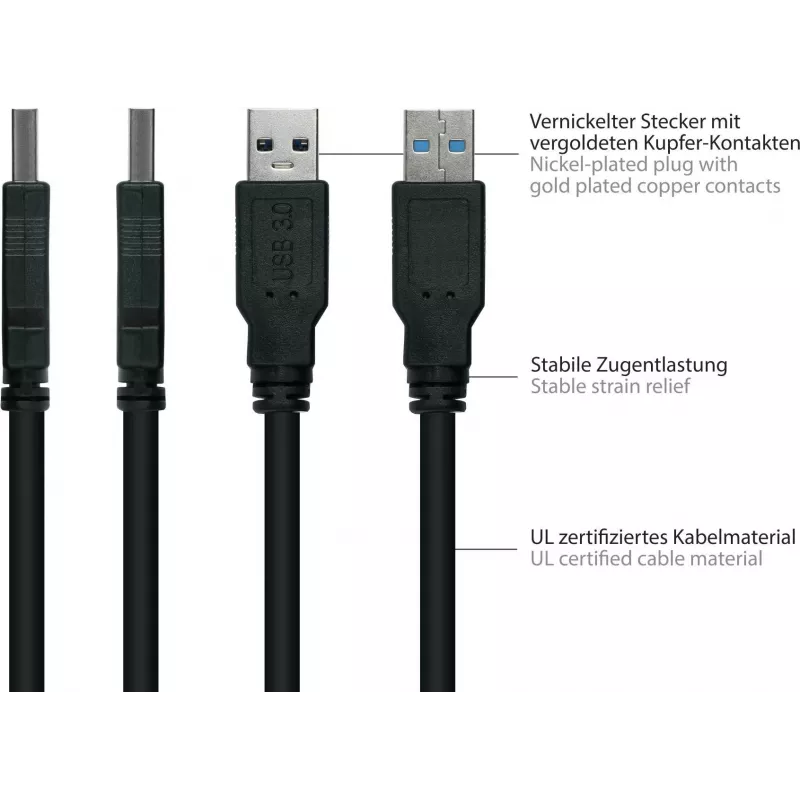 GoodConnections Alcasa USB 3.2 Gen 1 Kabel, USB-A auf Micro-USB B, 1 m, Schwarz