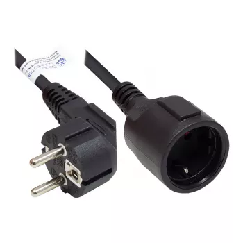 GoodConnections Verlängerungskabel – Schuko-Stecker Typ E+F (CEE 7/7, gewinkelt) auf Steckdose Typ F (CEE 7/3, gerade), 1,50 mm², 10 m, Schwarz