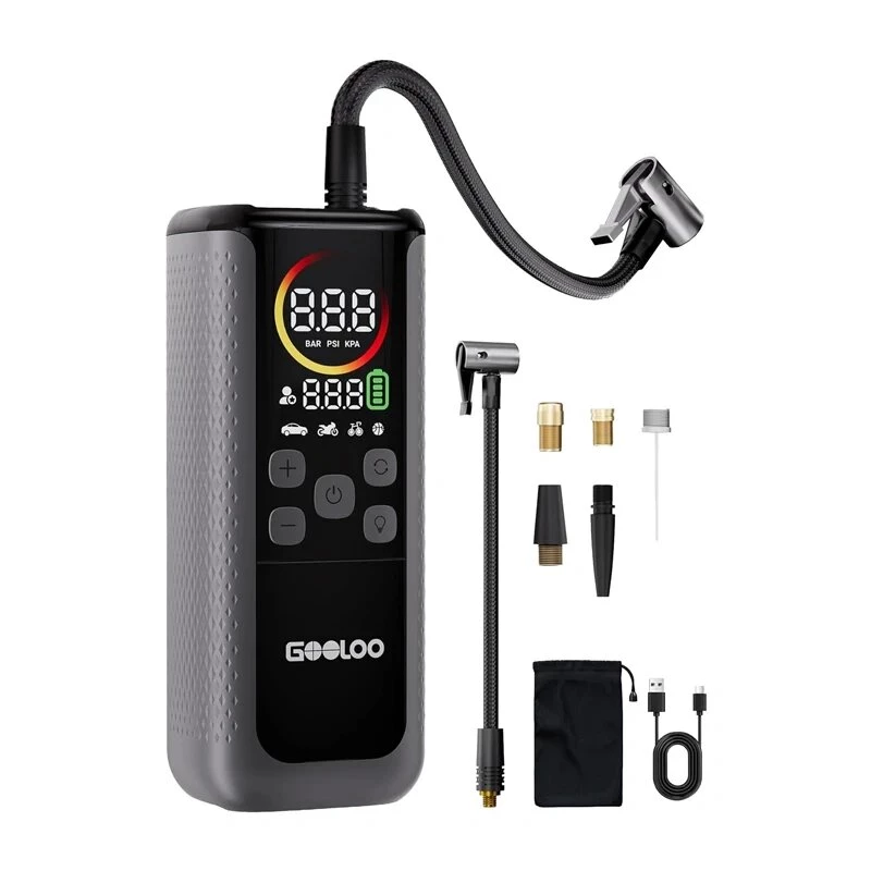 GOOLOO GT160 Dual-Auto-Luftkompressor, 160 PSI, 37-Wh-Powerbank, LED-Display, automatische Abschaltung, LED-Taschenlampe