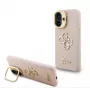Guess Apple iPhone 16 Pro Max PU-Kornstruktur 4G Logo Stand Kamera-Rahmen Hülle Pink