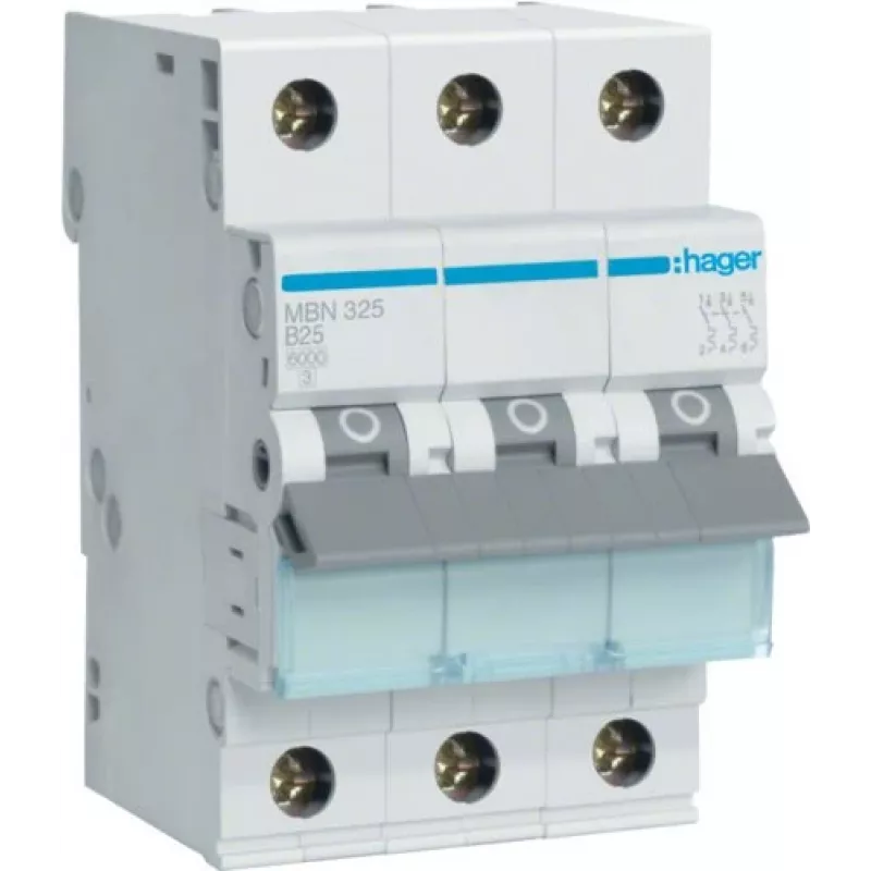 Hager MBN325 3-poliger 25 A B-Charakteristik Leitungsschutzschalter, 6 kA, 3 Module