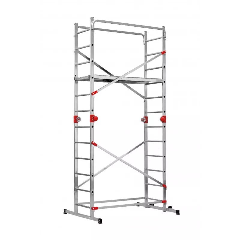 HAILO G60 Aluminium-Gerüst, 2x12 Sprossen, max. Arbeitshöhe 7,0 m, Silber/Rot