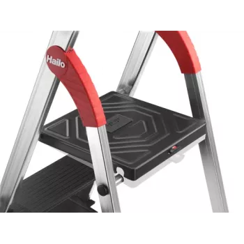 HAILO L100 TopLine Aluminium-Haushaltsleiter mit 3 Stufen, Multifunktionsablage und Sicherheitsbügel