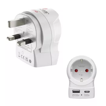 Hama Reiseadapter EU auf UK 1x USB-A USB-C Power Delivery 20W Weiß