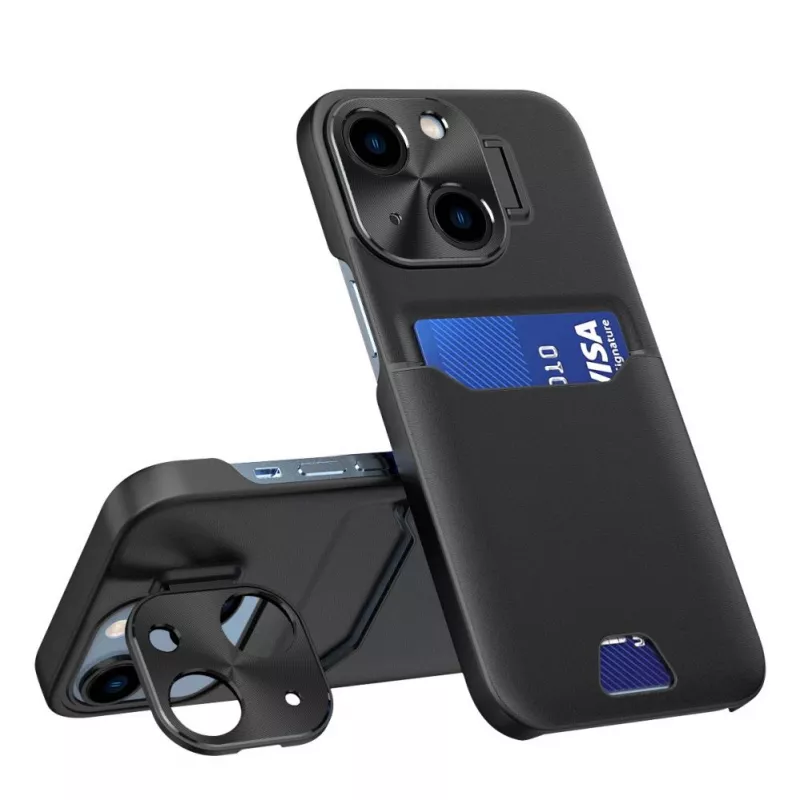HURTEL iLike Apple iPhone 14 Leder Stand Case Cover Kartenetui mit Ständer Schwarz