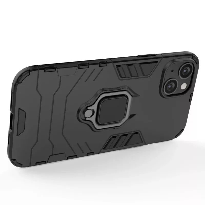 Hurtel Ring Armor Case für iPhone 14 Plus, gepanzerte Hülle mit magnetischem Halter, Ring, Schwarz
