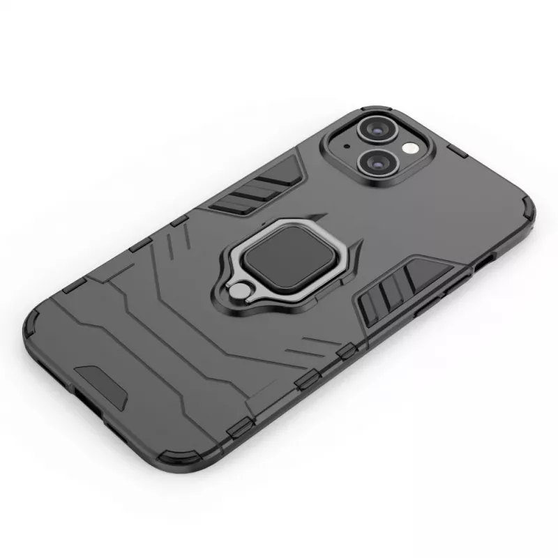 Hurtel Ring Armor Case für iPhone 14 Plus, gepanzerte Hülle mit magnetischem Halter, Ring, Schwarz