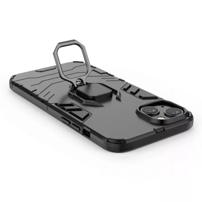 Hurtel Ring Armor Case für iPhone 14 Plus, gepanzerte Hülle mit magnetischem Halter, Ring, Schwarz