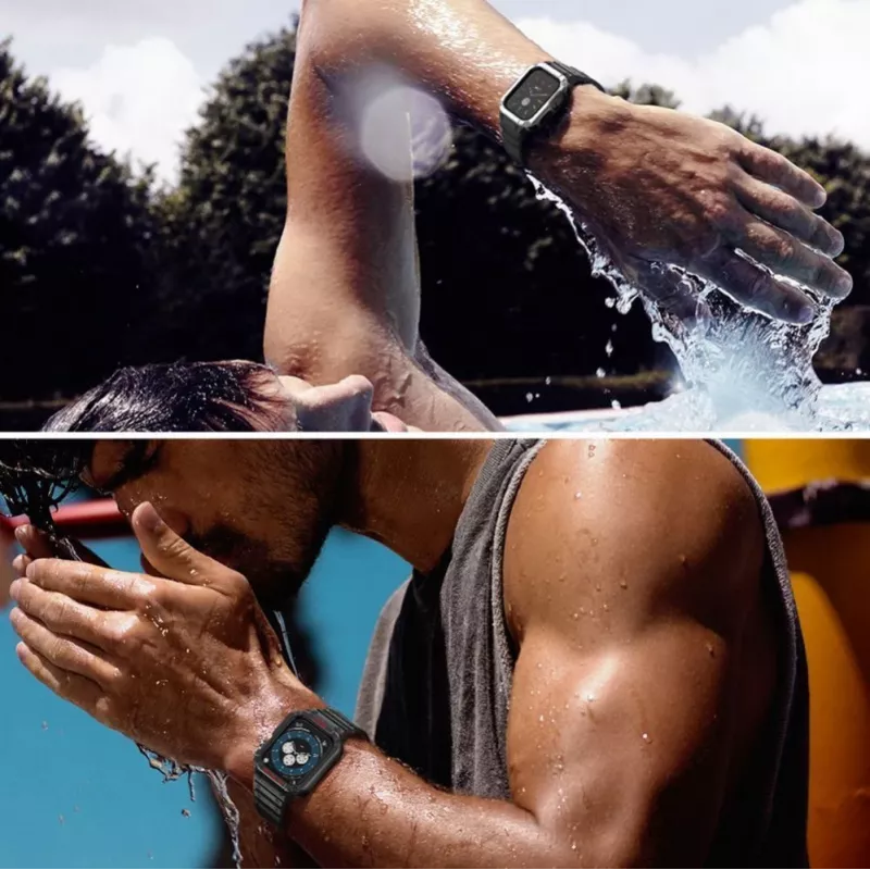Hurtel Protect Strap Band Armband mit Panzerhülle für Apple Watch 42/44/45 mm, Transparent