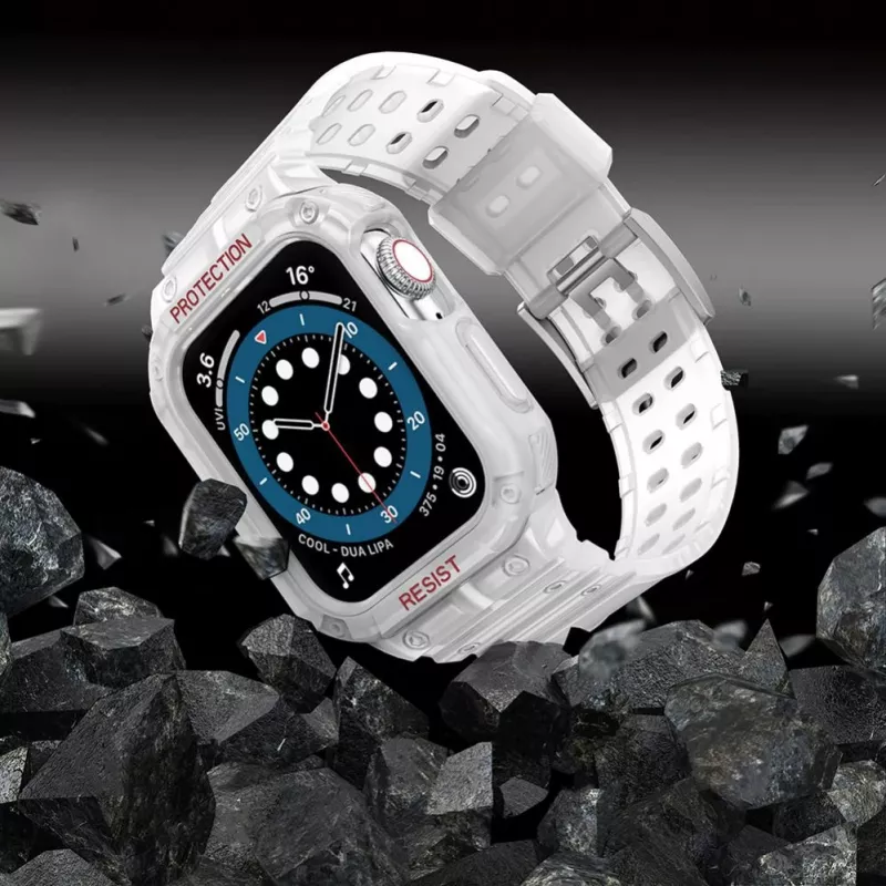 Hurtel Protect Strap Band Armband mit Panzerhülle für Apple Watch 42/44/45 mm, Transparent
