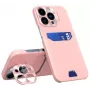 iLike Apple iPhone 14 Pro Leder Standhülle Kartenetui mit Standfuß Pink