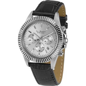 JACQUES LEMANS LP-111B Unisex Analog Quarz Uhr Edelstahlgehäuse Silbernes Zifferblatt Schwarzes Lederarmband