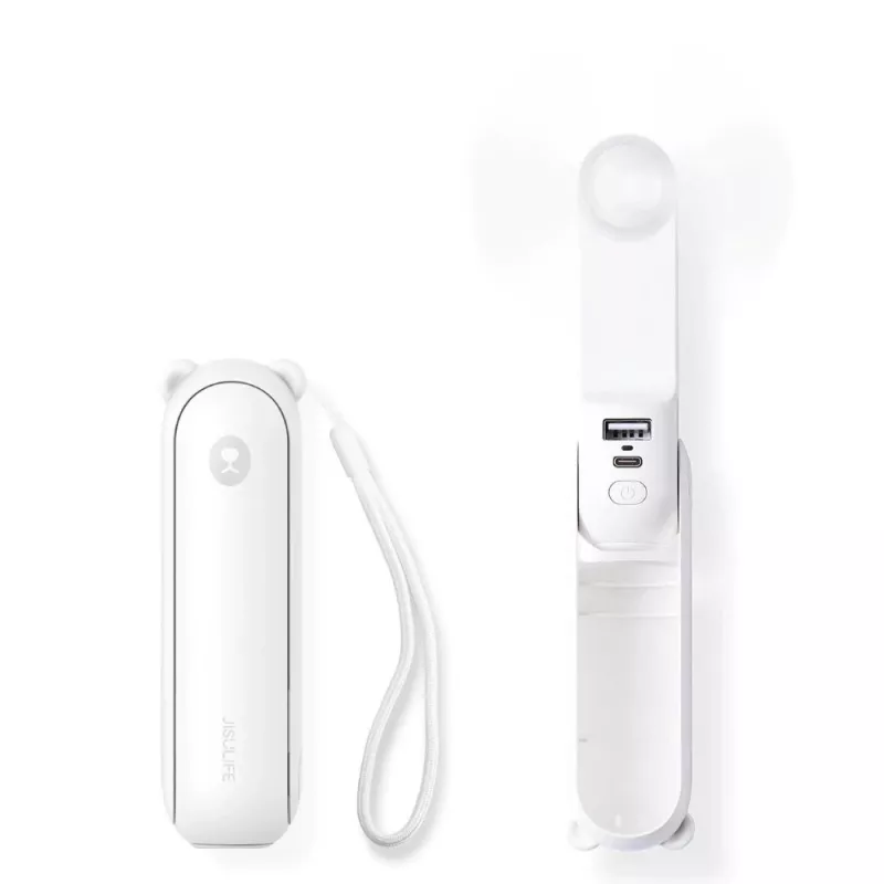 JISULIFE Handventilator 8 Plus White - 5000mAh, USB-C, 46h Akkulaufzeit, LED-Anzeige, Powerbank