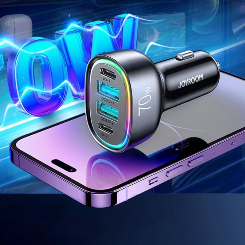 Joyroom CL29 70W 4-Port Auto-Ladegerät mit 2 USB-C und 2 USB-A, Schwarz